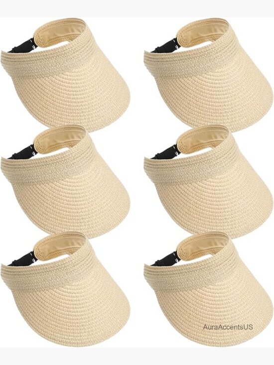 6 Pack Packable Ponytail Straw Sun Hats with UPF 50+ main image 6